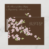 Schokolade Brown und Cherry Blossom Wedding RSVP Karte (Vorne/Hinten)