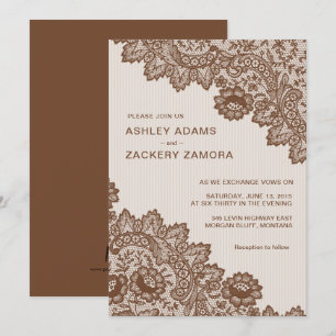 Schokolade Brown Vintag Lace Wedding Einladung