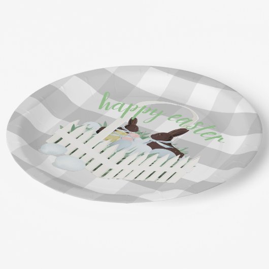 Schokolade Bunnies Eier Grau Osterplatten Pappteller (Schrägansicht)