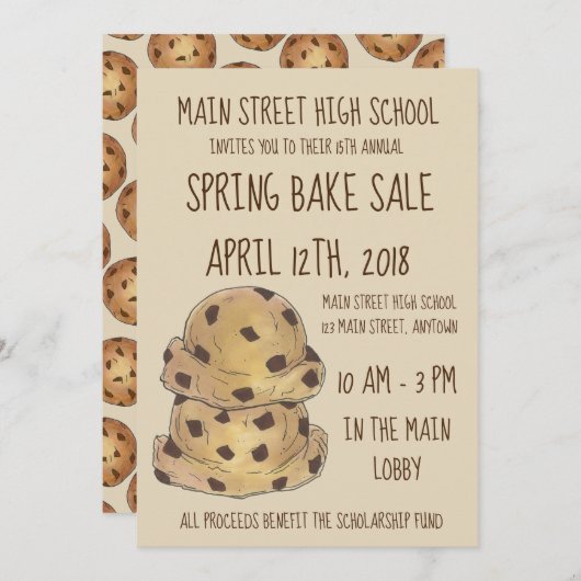Schokolade Chip Cookie Teig Kuchen Verkauf Cookies Einladung (Vorne/Hinten)