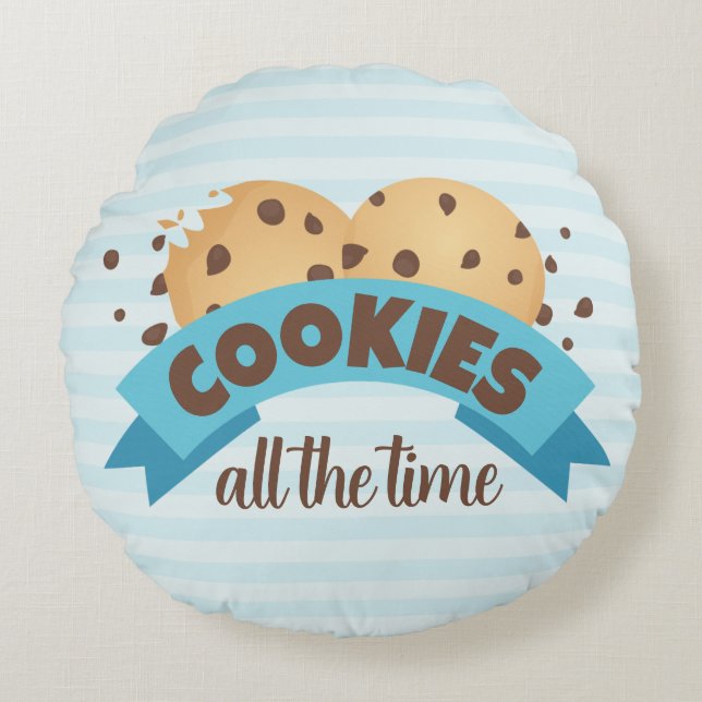Schokolade Chip Cookies Blue Stripes Circle Deco Rundes Kissen (Vorderseite)