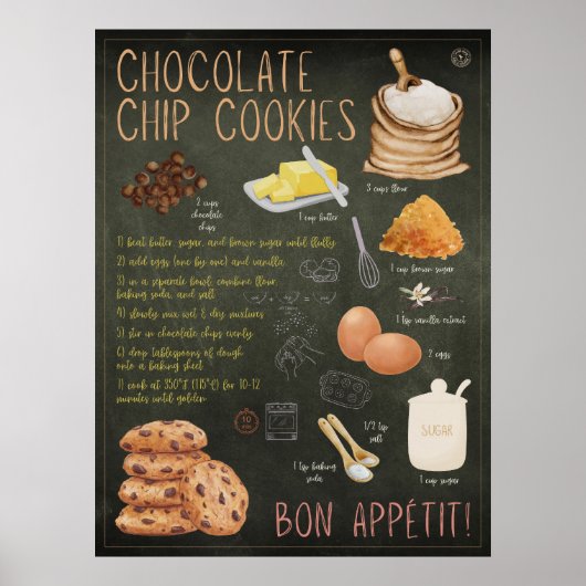 Schokolade Chip Cookies Rezept Chalkboard Printwer Poster (Vorne)