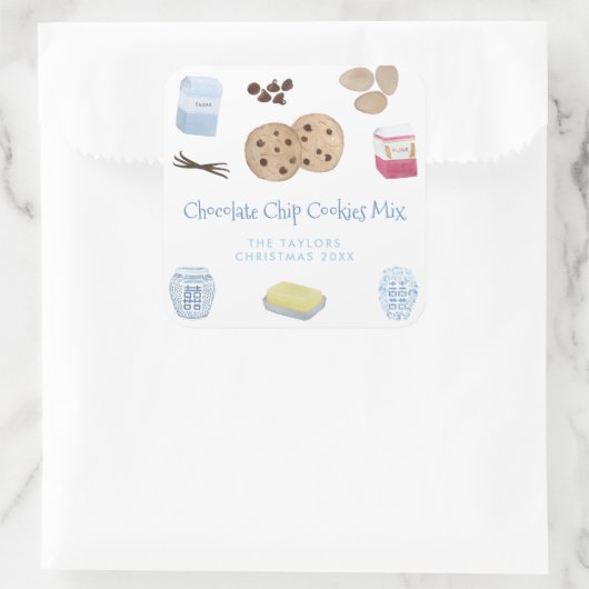Schokolade Chip Cookies Rezept Mix DIY Geschenk Quadratischer Aufkleber (Tasche)