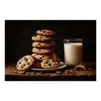 Schokolade Chip Cookies und Milchmalerei Poster