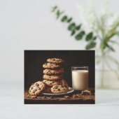 Schokolade Chip Cookies und Milchmalerei Postkarte (Stehend Vorderseite)