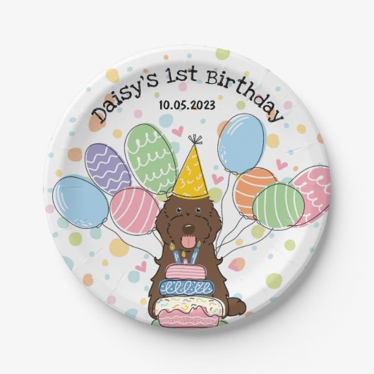 Schokolade Cockapoo Cavapoo Hund Geburtstag Pappteller (Vorderseite)