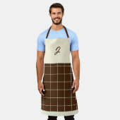 Schokolade Cream Grid Square Boho Muster Monogram Schürze (Getragen)