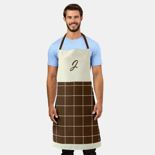 Schokolade Cream Grid Square Boho Muster Monogram Schürze (Getragen)