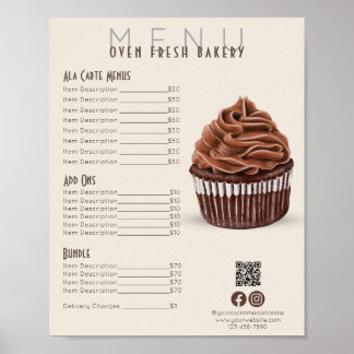 Schokolade Cupcake Beige Menü Bäckerei Preis List Poster
