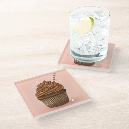Schokolade Cupcake Glass Untersetzer (Schrägansicht)