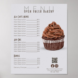Schokolade Cupcake Gray Menü Bäckerei Preis List Poster