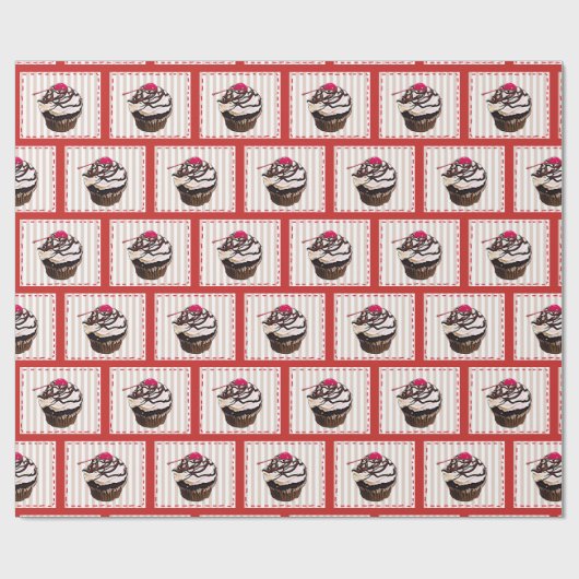 Schokolade Cupcake mit Cherry Red Gift Wrap Geschenkpapier (Flach)