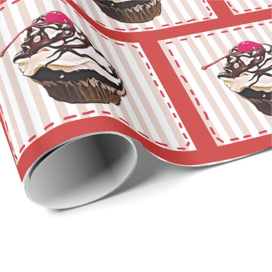 Schokolade Cupcake mit Cherry Red Gift Wrap Geschenkpapier (Rolleneckpunkt)