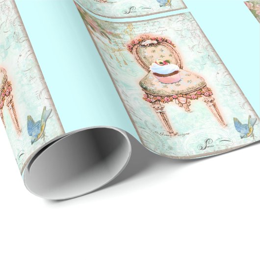 Schokolade Cupcake mit Viktorianischem Pansy-Stuhl Geschenkpapier (Rolleneckpunkt)