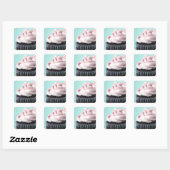 Schokolade Cupcake Pink Vanilla Zuckerguss Quadratischer Aufkleber (Blatt)