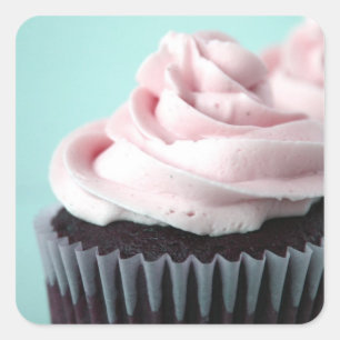 Schokolade Cupcake Pink Vanilla Zuckerguss Quadratischer Aufkleber