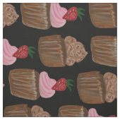 Schokolade Cupcake Strawberry Muster Schwarz Stoff (Muster)