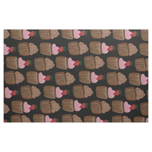 Schokolade Cupcake Strawberry Muster Schwarz Stoff (Fat Quarter (45,7 x 55,9 cm))
