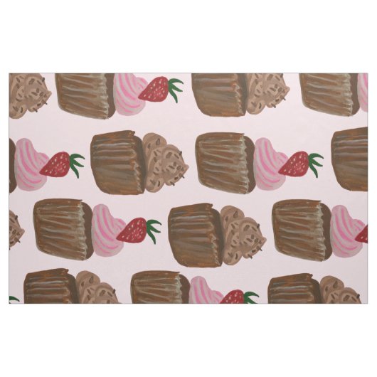 Schokolade Cupcake Strawberry Muster Stoff (Fat Quarter (45,7 x 55,9 cm))