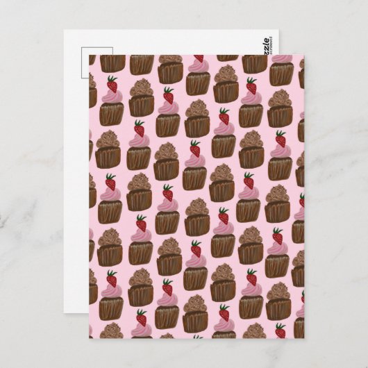 Schokolade Cupcakes Muster glücklich Geburtstag Postkarte (Vorne/Hinten)