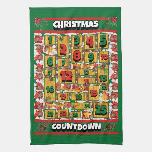 Schokolade Dackel Countdown Weihnachtsfest Geschirrtuch (Vertikal)