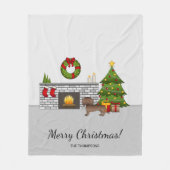 Schokolade Dackel mit glattem Coat - Weihnachtsrau Fleecedecke (Vorderseite)