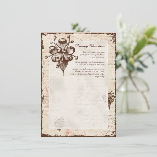Schokolade Damast Swirl Driving Directions Hotel Begleitkarte (Stehend Vorderseite)