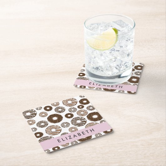 Schokolade Donuts, Karamellabüsse, Icing, Ihr Name Rechteckiger Pappuntersetzer (Vor Ort)