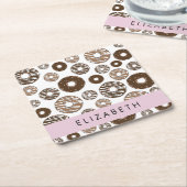 Schokolade Donuts, Karamellabüsse, Icing, Ihr Name Rechteckiger Pappuntersetzer (angewinkelt)