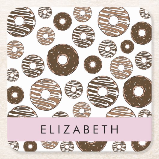 Schokolade Donuts, Karamellabüsse, Icing, Ihr Name Rechteckiger Pappuntersetzer (Vorderseite)