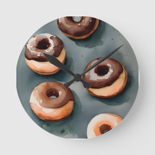 Schokolade Donuts Wasserfarbe Runde Wanduhr (Vorderseite)