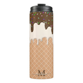 Schokolade-Eis-Creme Waffelkon-Monogramm Thermosbecher