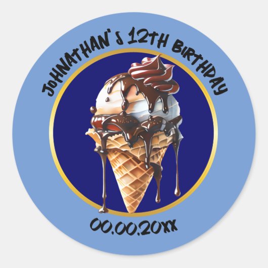 Schokolade Eis Waffelkone Tropfen Kinder Runder Aufkleber (Vorderseite)