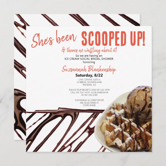 Schokolade-Eiscreme auf WaffelBrautparty Einladung (Vorne/Hinten)