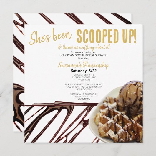 Schokolade-Eiscreme auf WaffelBrautparty Einladung (Vorne/Hinten)
