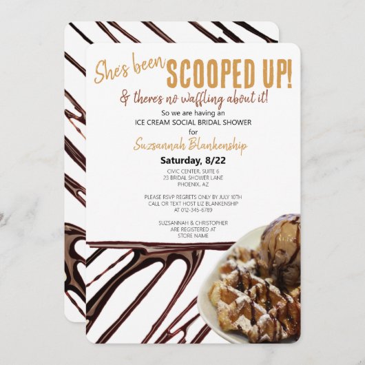 Schokolade-Eiscreme auf WaffelBrautparty Einladung (Vorne/Hinten)