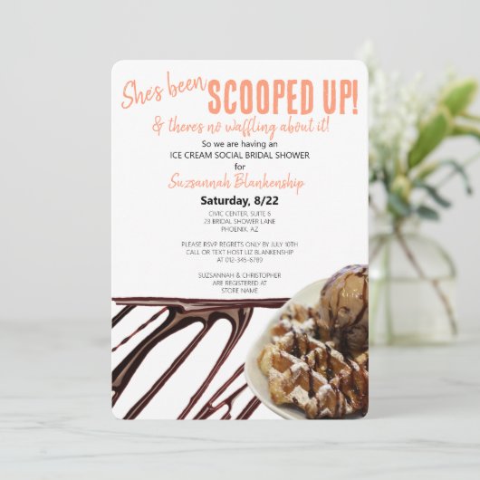 Schokolade-Eiscreme auf WaffelBrautparty Einladung (Stehend Vorderseite)