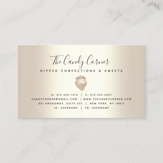 Schokolade Erdbeeren Confection Gold Glitzer Tropf Visitenkarte (Rückseite)
