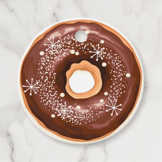 Schokolade Glasierte Donuts mit Schneeflocken Weih Geschenkanhänger (Vorderseite)