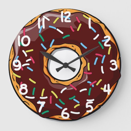 Schokolade Glasierte Dounut mit Sprinklen Große Wanduhr (Vorderseite)