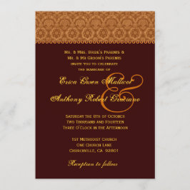 Schokolade Gold Vintag Damask Hochzeit Monogramm Einladung