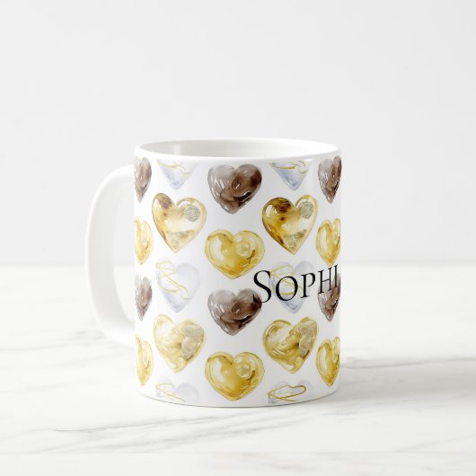 Schokolade Gold Weiße Herzen Kaffeetasse (Vorderseite Links)