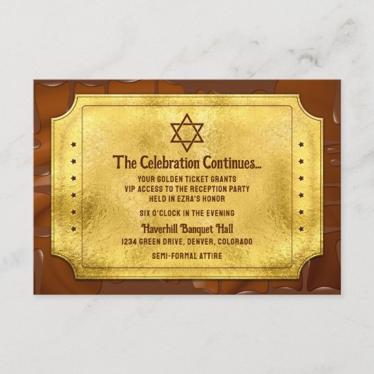 Schokolade Golden Ticket Bar Bat Mitzvah Empfang Begleitkarte (Vorderseite)