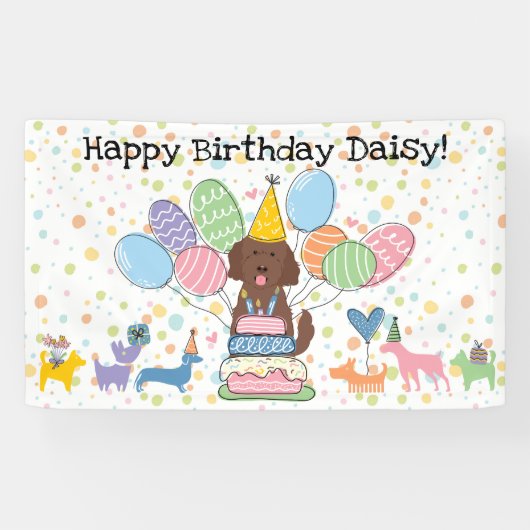 Schokolade Goldendoodle Hund Geburtstagsparty Banner (Horizontal)