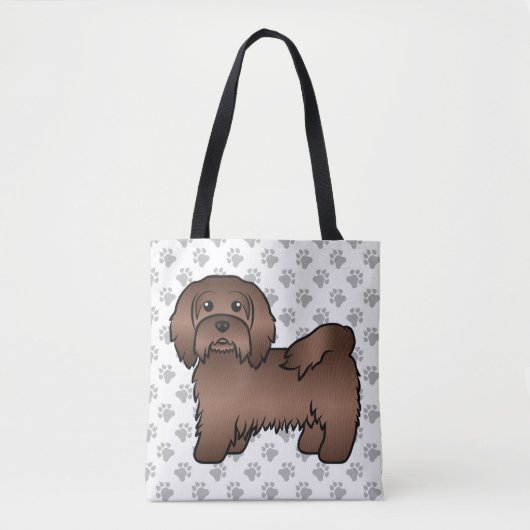 Schokolade Havanese Niedlich Cartoon Dog & Paws Tasche (Vorderseite)