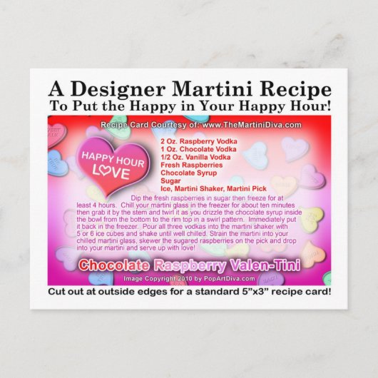 Schokolade Himbeere Valentine Martini Postkarte (Vorderseite)