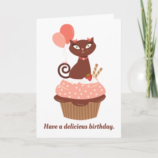 Schokolade Katze in einem Cupcake Geburtstag Karte (Vorderseite)