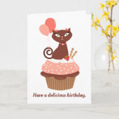 Schokolade Katze in einem Cupcake Geburtstag Karte (Gelbe Blume)