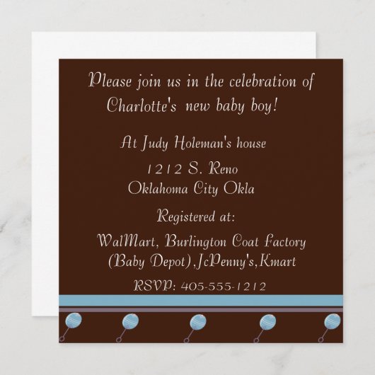 Schokolade Kinderdusche Einladung (Vorne/Hinten)