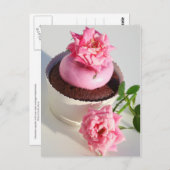 Schokolade Kuchen mit rosa Rose Postkarte (Vorne/Hinten)